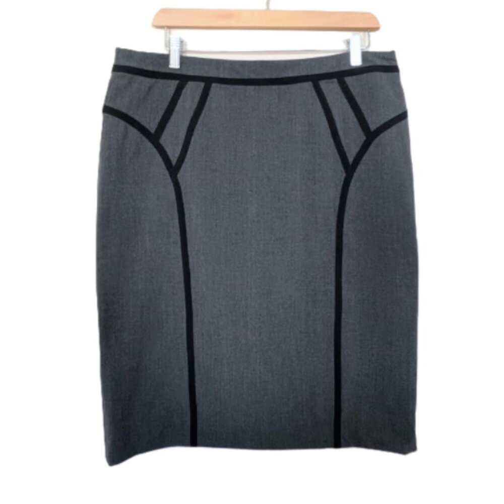 Adamo Gray Business Office Work Tailored Pencil Skirt Black Trim Size 12 NWT